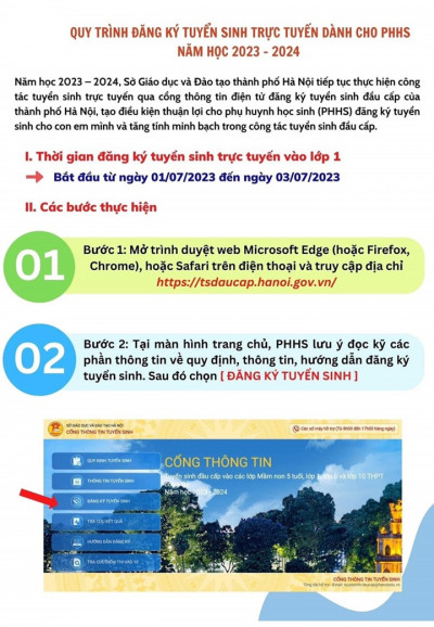 HƯỚNG DẪN TUYỂN SINH VÀO LỚP 1 NĂM HỌC 2023-2024
