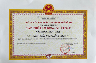 TRƯỜNG TIỂU HỌC ĐỒNG MAI II ĐẠT DANH HIỆU TẬP THỂ LAO ĐÔNG XUẤT SẮC NĂM HỌC 2024-2025