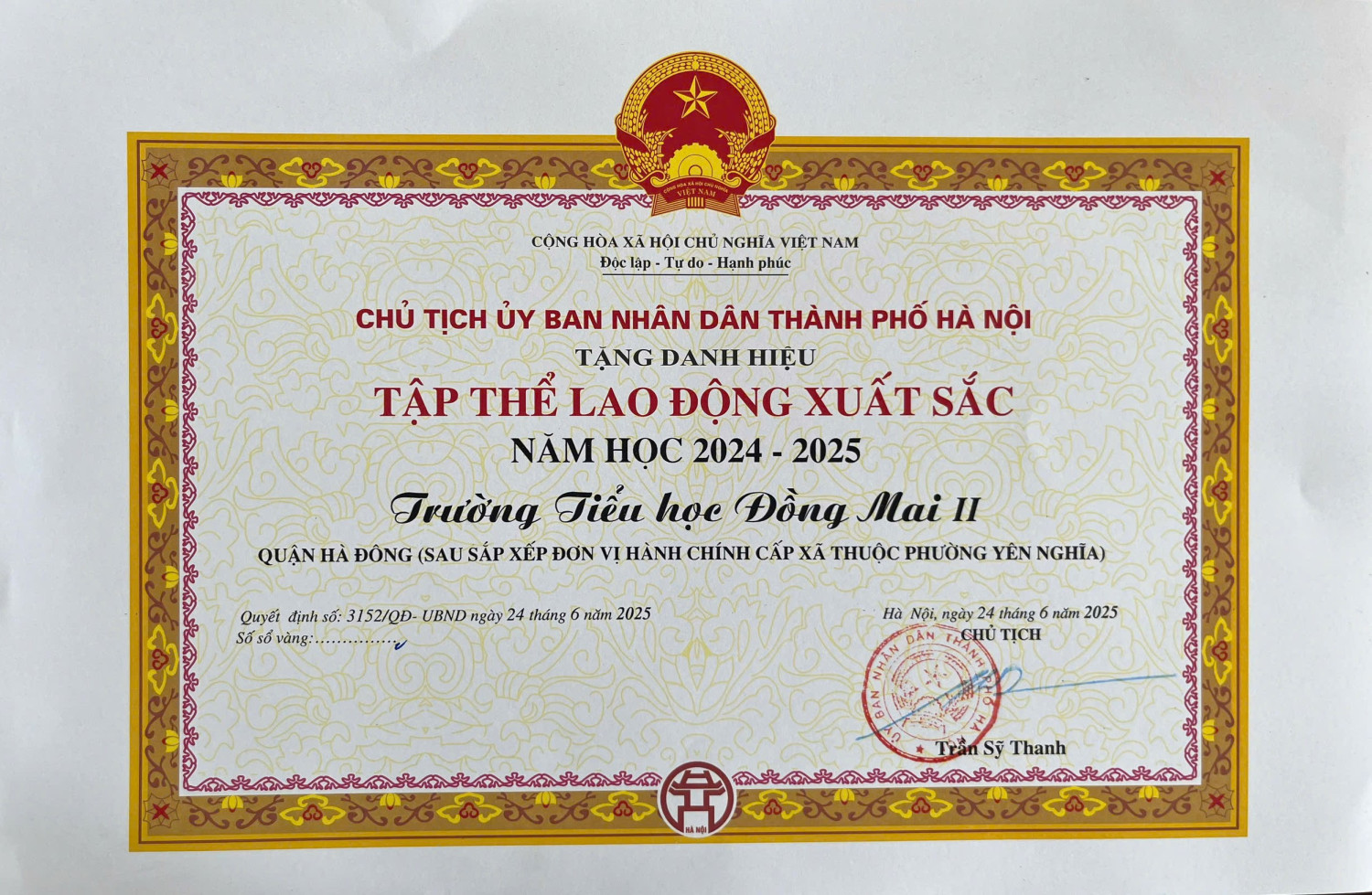 TRƯỜNG TIỂU HỌC ĐỒNG MAI II ĐẠT DANH HIỆU TẬP THỂ LAO ĐÔNG XUẤT SẮC NĂM HỌC 2024-2025
